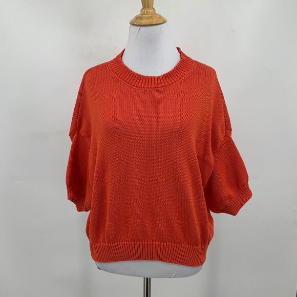 Rita Row Sweater Womens M Medium Tangerine Drop Shoulder Short Sleeve Knit Top - Picture 2 of 11
